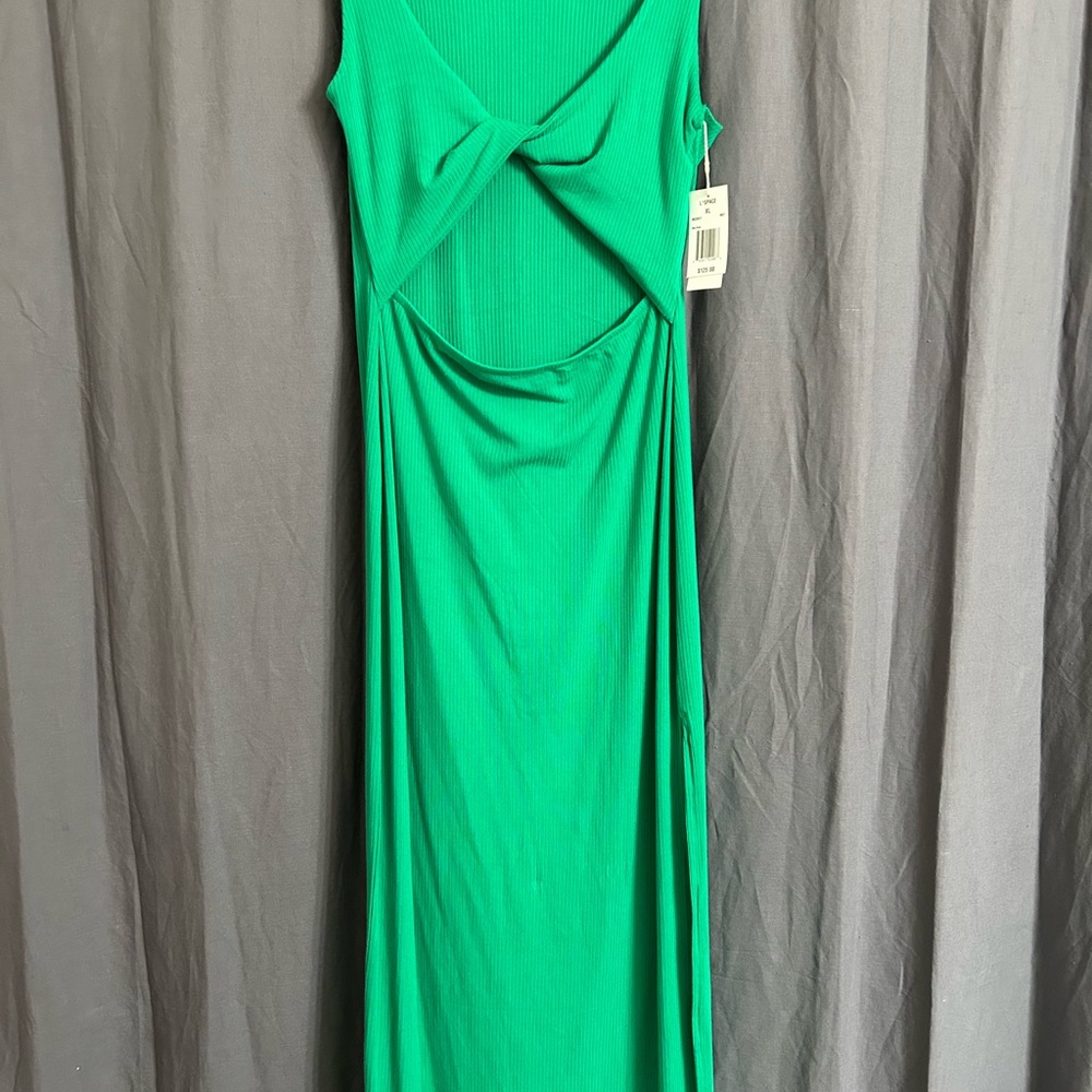 L*Space Green Asymmetrical Ruched Bodycon Dress